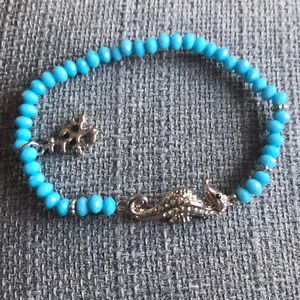 Seahorse blue stone bracelet with coral charm-NWOT